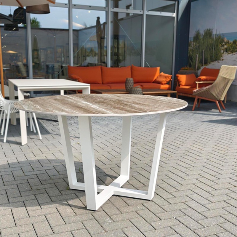 Manutti FUSE Tisch Ø 125 cm, White/ Keramik Travertin Geo